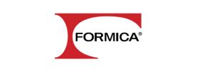 Logo for Formica, featuring a bold red stylized "F" shape on a white background.