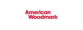 Logo for American Woodmark, with the brand name in red sans-serif font on a white background.