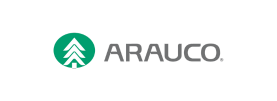 Logo for Arauco, featuring a green circular tree design next to the company name in gray.
