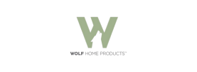 Logo for Wolf Home Products, with a light green “W” icon and brand name below.